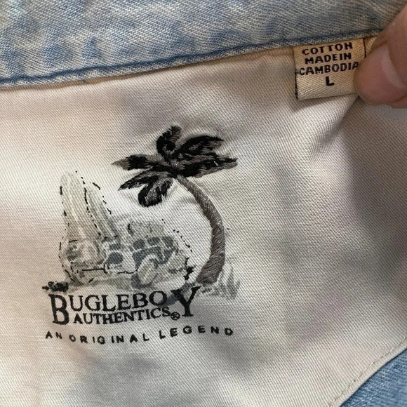 Y2K Bugleboy Original Legend Light Wash Blue Denim Button Up Shirt Men L Pocket - Picture 3 of 6